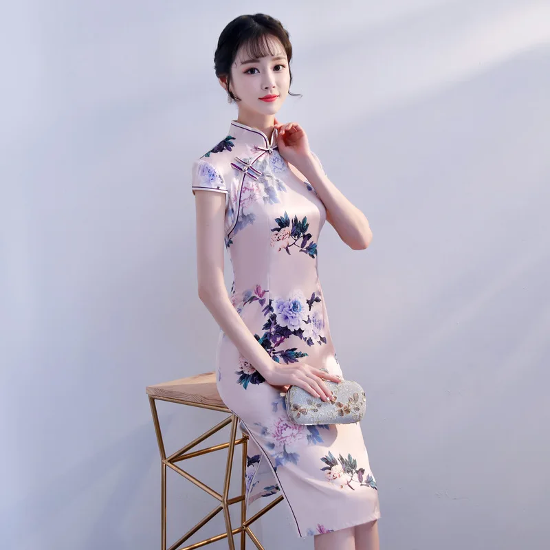 Современные Cheongsam розовый Qipao 2019 длинные традиционные китайское платье восточные платья Ретро Халат Orientales Mujer