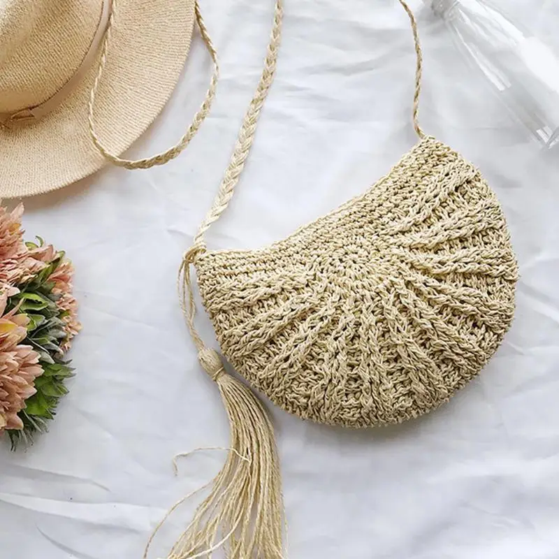 

Women Rattan Bag Round Straw Handmade Bags Lady Beach Cross Body Bag Summer Circle Bohemia Handbag
