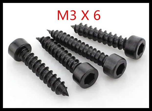 

20pcs/lot Carbon Steel With Black M3*6 M3 x 6 Hexagon Socket Cap Head self tapping screw Model Screw