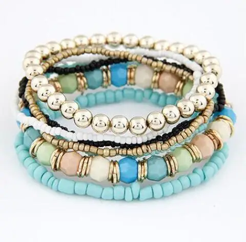 

Best selling fashion bohemian mix and match rice beads multi-layer beaded beads elastic bracelet