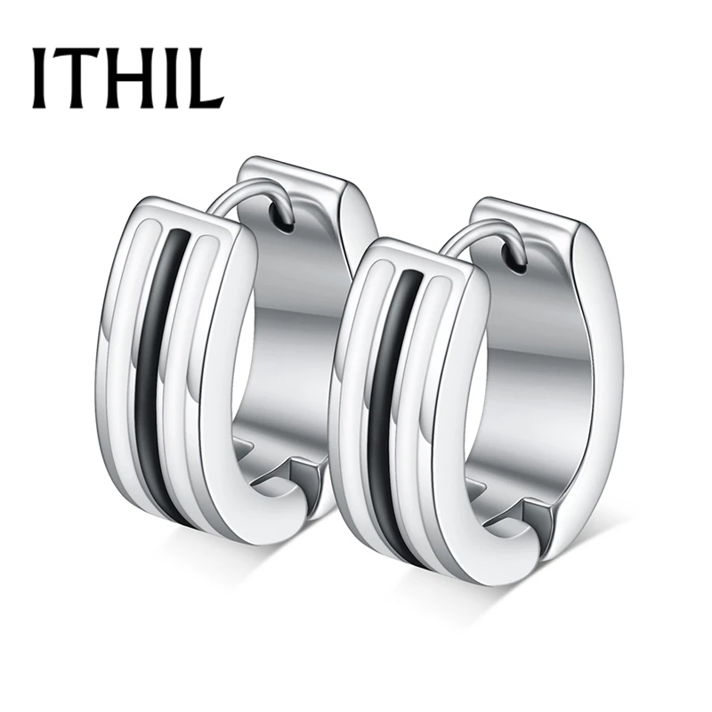 6*15mm Stainless Steel Hoop Earrings For Women Men Silver Color Enamel