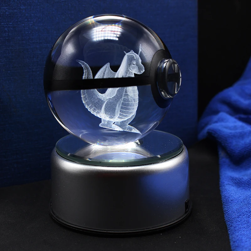 Günstig Heißer verkauf Pokemon Ball Kristall Glas 3D laser Magic Ball Mit Led Drehen Basis