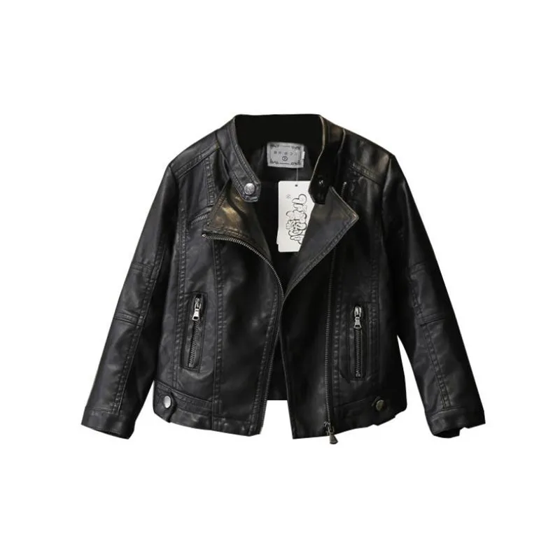 2016 Fashion Spring Autumn Baby Girls&Boys Leather Jacket Korean Children Clothes Baby Black Zipper Cardigan Coat Kids Outwear
