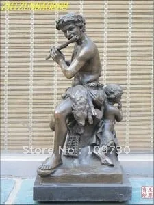 ZSR fast ship 14&quotSigned Greek myth Bronze Marble Flute man and Bariour children Satyr statue | Дом и сад