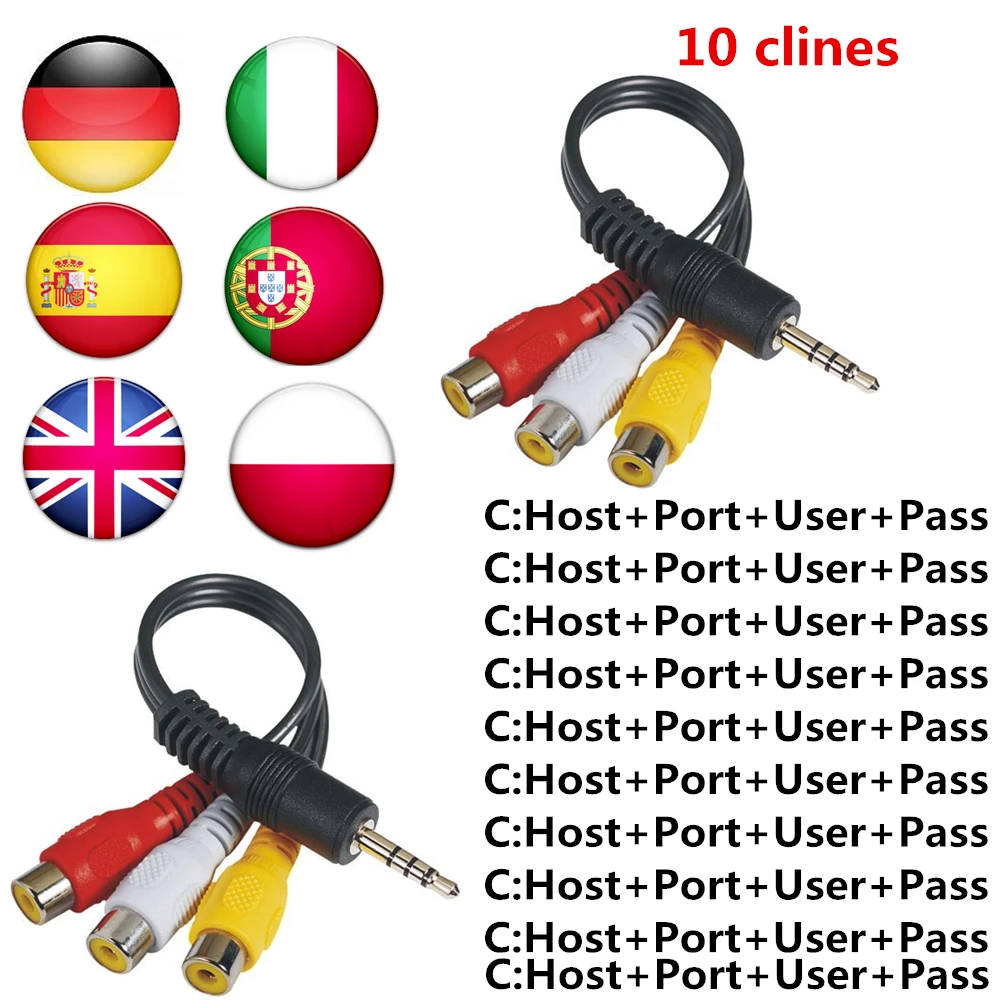 Кабель AV поддержка спутникового приема DVB-S2 DVB T2+ 1 год 10 cccam clines лучший для Португалия Польша Италия, Испания Великобритания Германия ТВ бесплатно