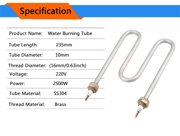 W тип электрическая тепловая труба для лапши горшок 2500 Вт водонагревательная трубка 220 В нагревательный элемент из нержавеющей стали