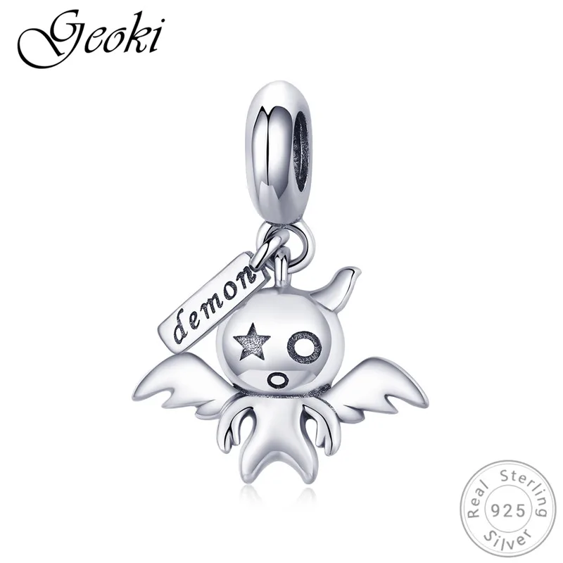 

Geoki 925 Sterling Silver Cute Little Devil Bat Beads fit Original Pandora Bracelet S925 Evil Halloween Beads Necklace Pendant