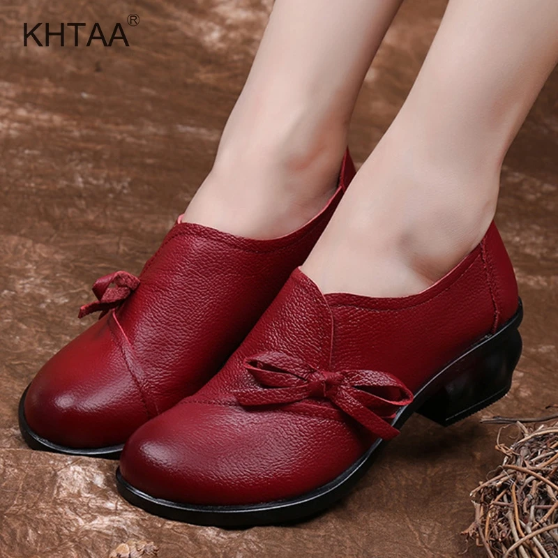 

Autumn Platform Butterfly Knot Ladies Loafers Slip On Medium Heels Casual Shoes Woman Genuine Leather Fashion Mother Footwear