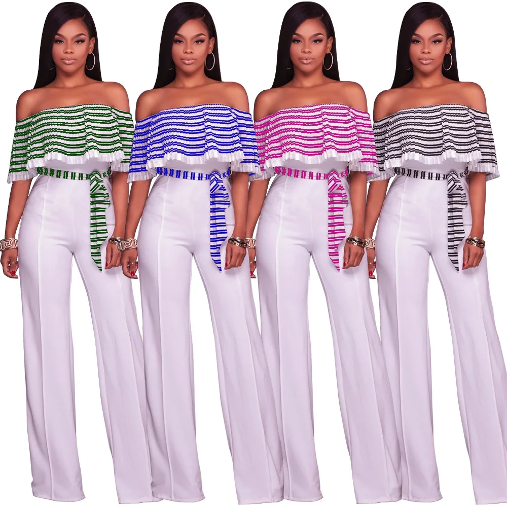 Top quality high design 2017 casual rompers slash neck full length