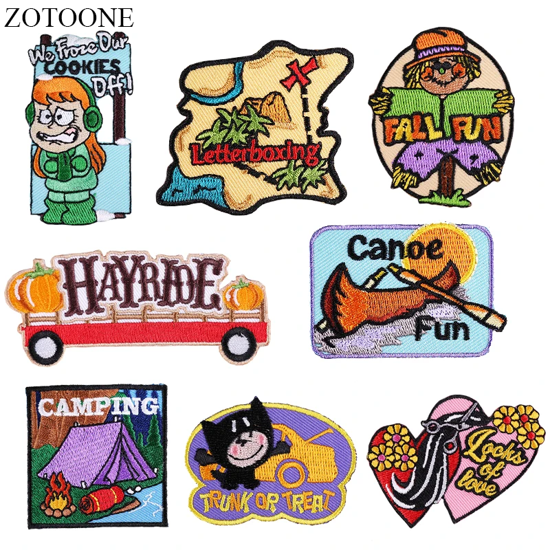

ZOTOONE Iron on Heart Camping Patches for Clothing Backpack Applique Embroidery Letter Patch Stickers Stripe on Clothes DIY