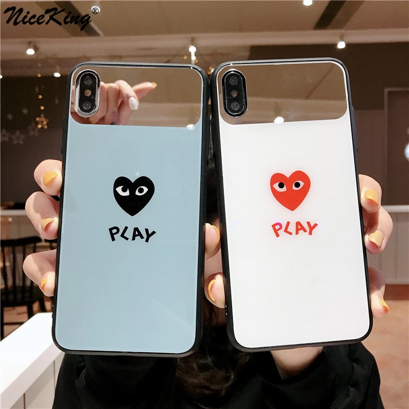 

Niceking Commes Des Garcons CDG Play Japan Case For iPhone 6 Plus 7 7Plus 8 8Plus X XR XS MAX Case Mirror Tempered Glass Cover