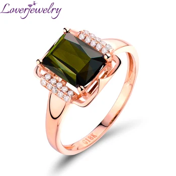 

Real 18K Rose Gold Green Tourmaline Ring Natural Brazilian Gemstone Fine Jewelry for Women Jewelry