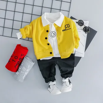 

KINE PANDA Toddler Baby Boy Clothes Set Casual cardigan Coat+ Shirt+ Pants 3PCS Kids Boys Clothes 1 2 3 Years Old Korean Style