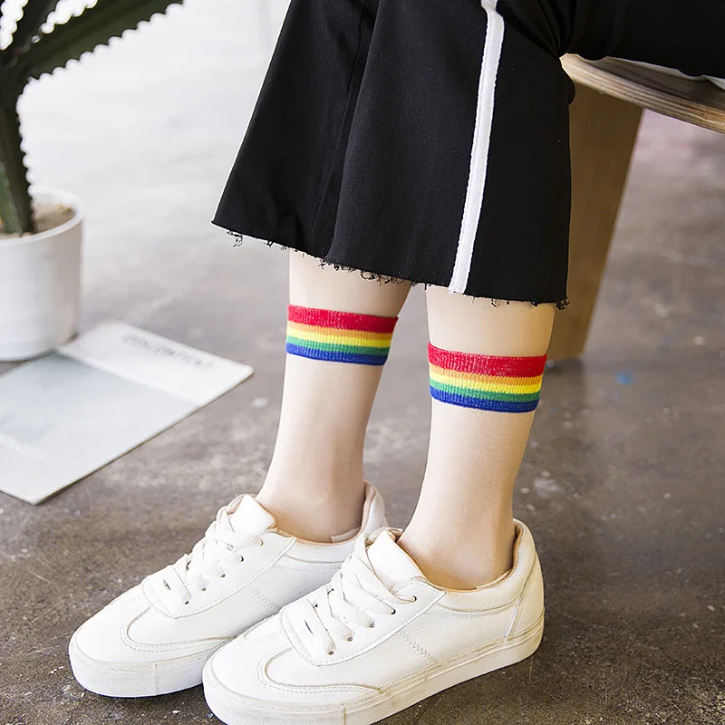 Тонкие безбортные носки Harajuku хипстер искусство низкие милые носки Fmale Sox Ins стиль мода Счастливые радужные носки летние короткие женские носки