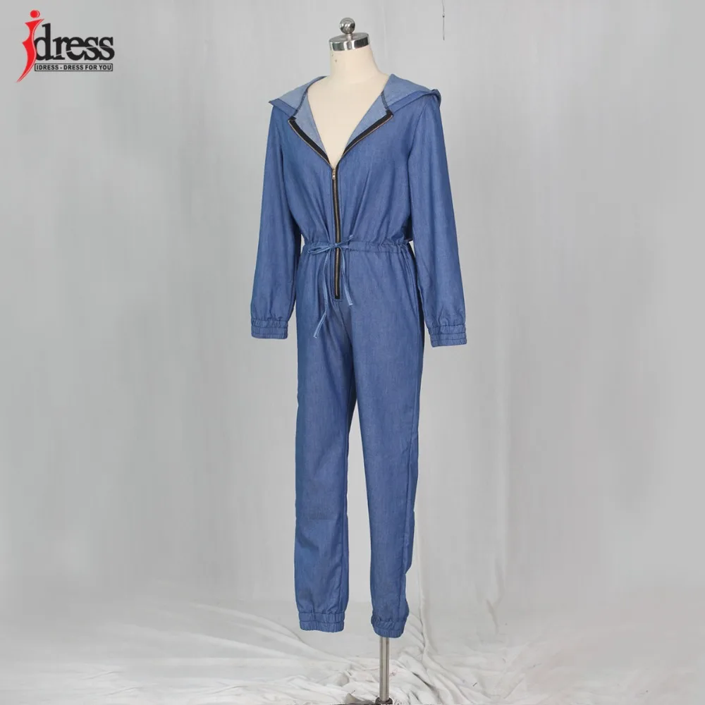 Hambelela 2018 Latex Casual Jeans Deep V Neck Long Sleeve Women Denim Jumpsuit Zippers Pockets Autumn Ladies Overall Jumpsuit (1)