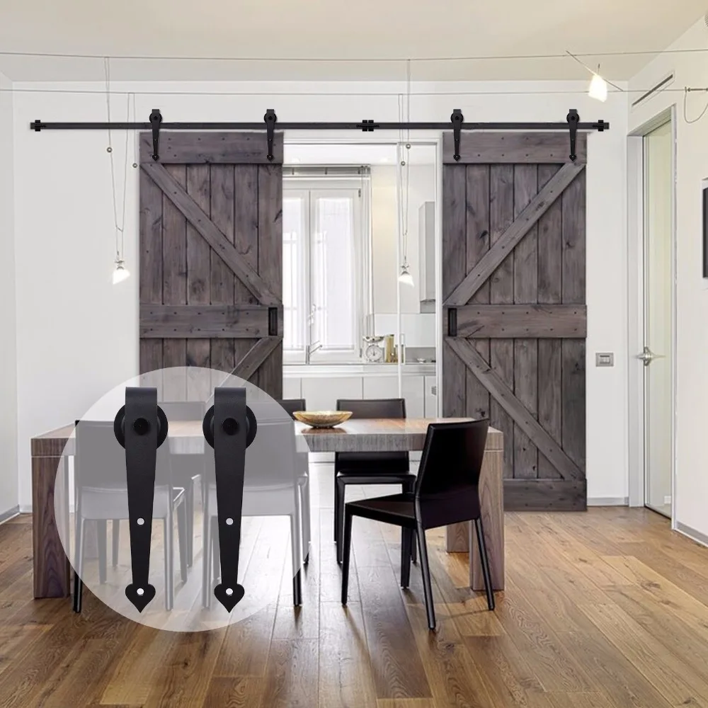 LWZH Antique Style Sliding Barn Door Hardware Kit Closet Door Hardware Kit Heart-Shaped Hangers for 10FT/11FT/12FT Double Door lwzh sliding wood barn door hardware kit black steel three leaves shaped track roller closet door hardware kit for double door