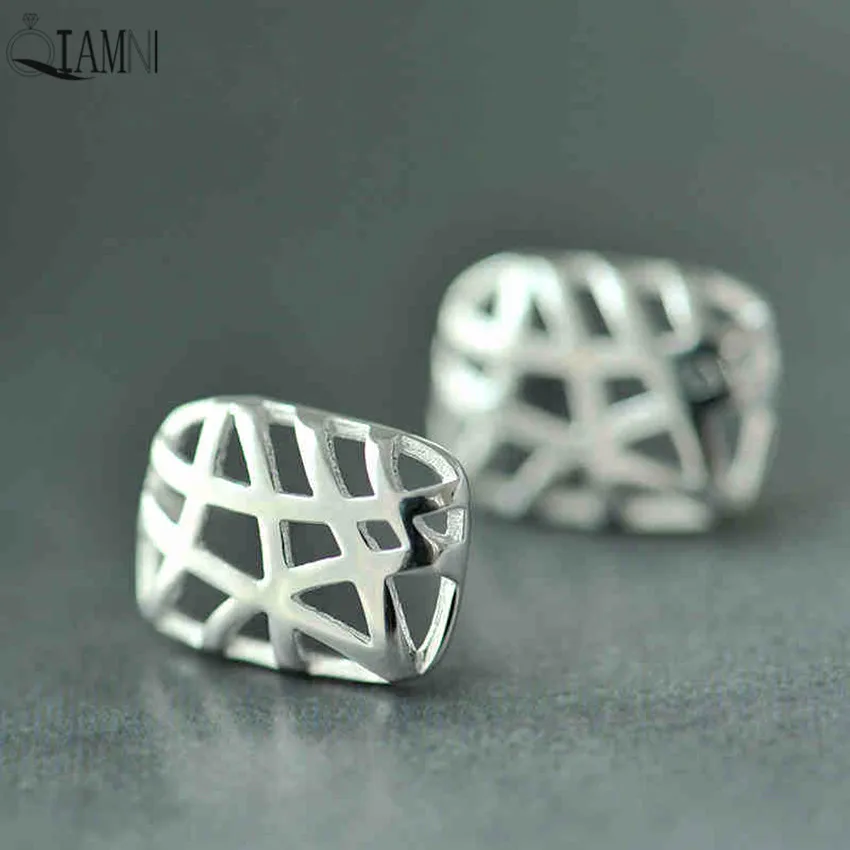 

QIAMNI 925 Sterling Silver Rectangular Geometric Stud Earring for Women Girls Christmas Jewelry Pendientes Hypoallergenic Charm