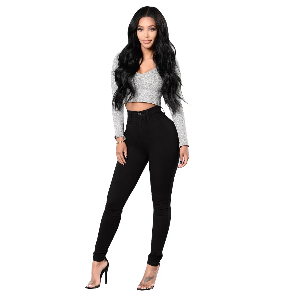 Новые одноцветные потертые обтягивающие джинсы женские черные джинсы с высокой талией обтягивающие штаны-карандаш стрейч из денима длинные корректирующие женские джинсы с эффектом пуш-ап