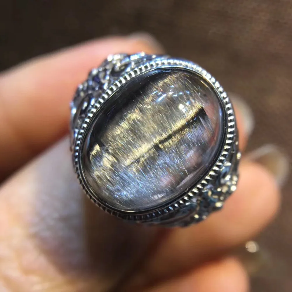 Natural Brookite Platinum Silver Rutilated Quartz Ring  (6)
