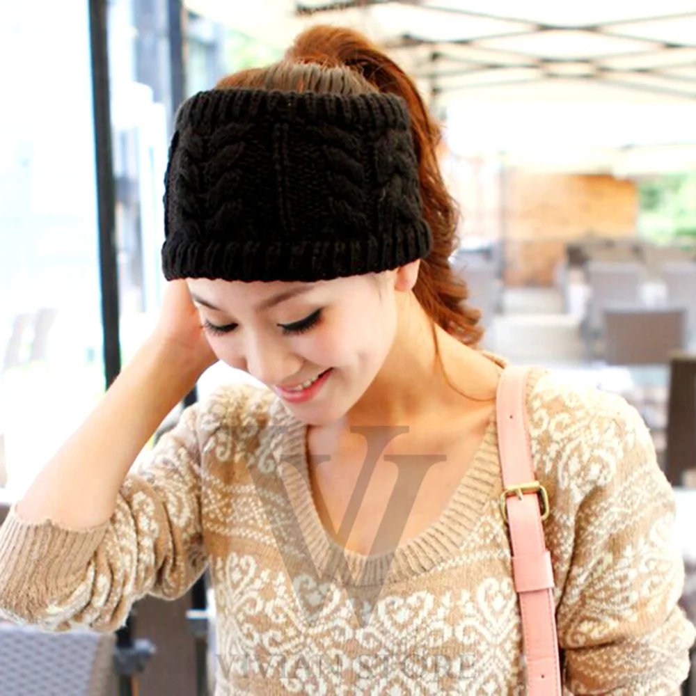 Women Winter Warm Cap Knitted Empty Skull Hat Hair Band
