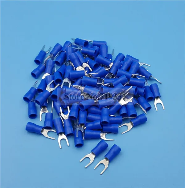 1000Pcs Blue SV2-4 Furcate Pre-Insulating Fork Spade Crimp Terminals 16~14AWG