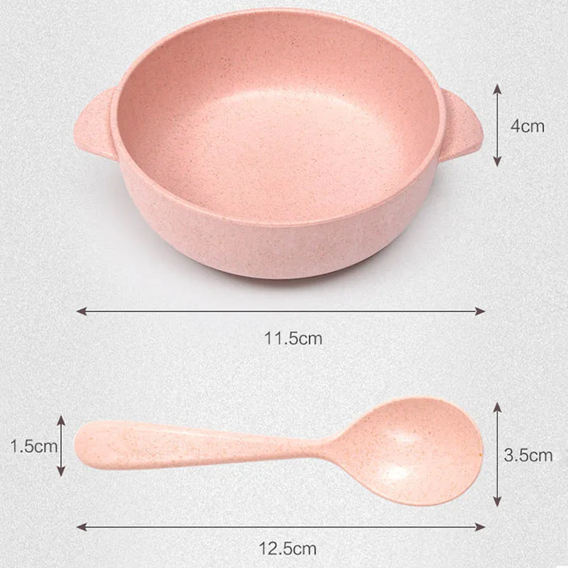 2 шт./компл. детские пищевые тарелки для кормления столовая посуда набор ложка из пшеничной соломы миска сплошной цвет Экологичная детская посуда MBG0349