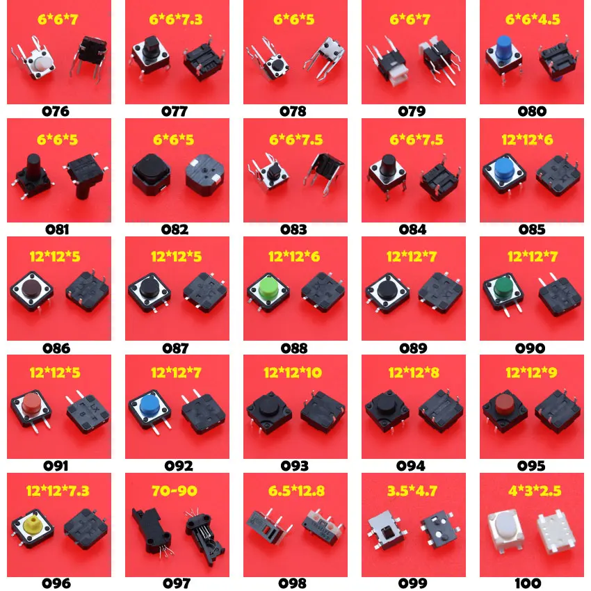 Cltgxdd Modelos Sortidas Micro Botão Tato Interruptor Reset Mini Folha Smd Dip 2*43*6 - 4*4*6*6*6*6 100 6 Renovação da Casa