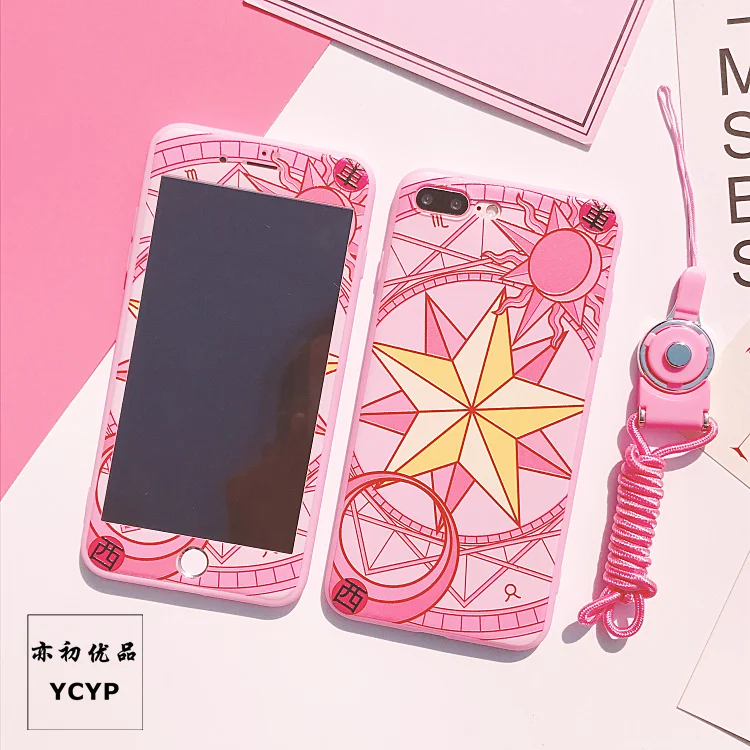 Чехол для iphone 8 8 plus Cardcaptor Sakura+ пленка для экрана из закаленного стекла, розовый чехол для iphone 6 6 S plus 7 7 plus X+ пленка