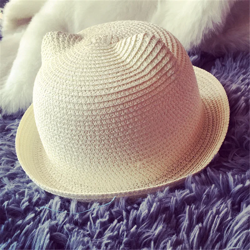 Details about   Cat Ears Hat Fashion Summer Style Kids Sun Caps Straw Hat Caps Soild Beach Lovel 