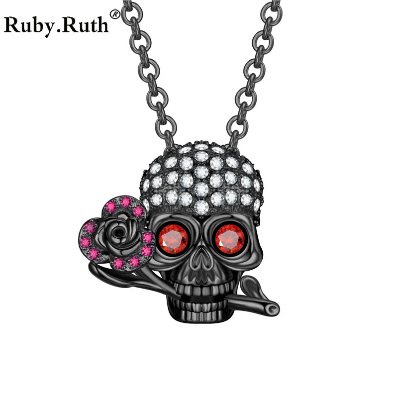 

Skull Flowers Necklace Punk Zircon Crystals Party Accessories Wedding Pendant Jewelry Dropshipping