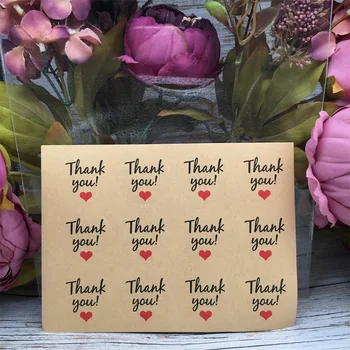 

120Pcs/Lot Thank You Red Heart Hand Made Cake Sealing Label Kraft Sticker Baking DIY Work Round Gift Stickers 3.5x3.5cm