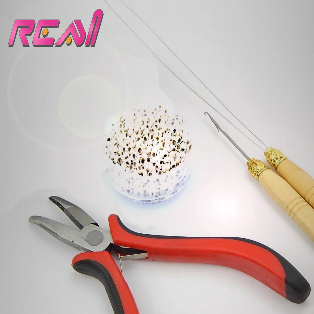 Micro Ring Loop Hair Extension Tool Kits 1000pcs Nano Ring Beads + 1pc