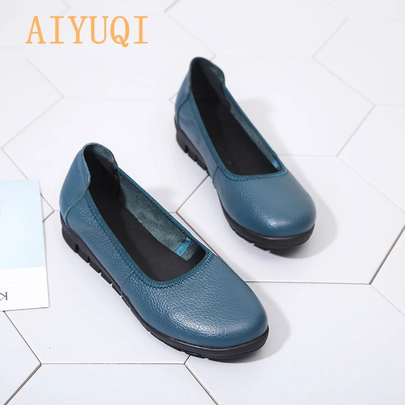US $18.13 Aiyuqi 2020 Spring Natural Genuine Leather Women Flat Shoes Black Shallow Mouth Loafers Soft Bottom Ladies Casual Shoes