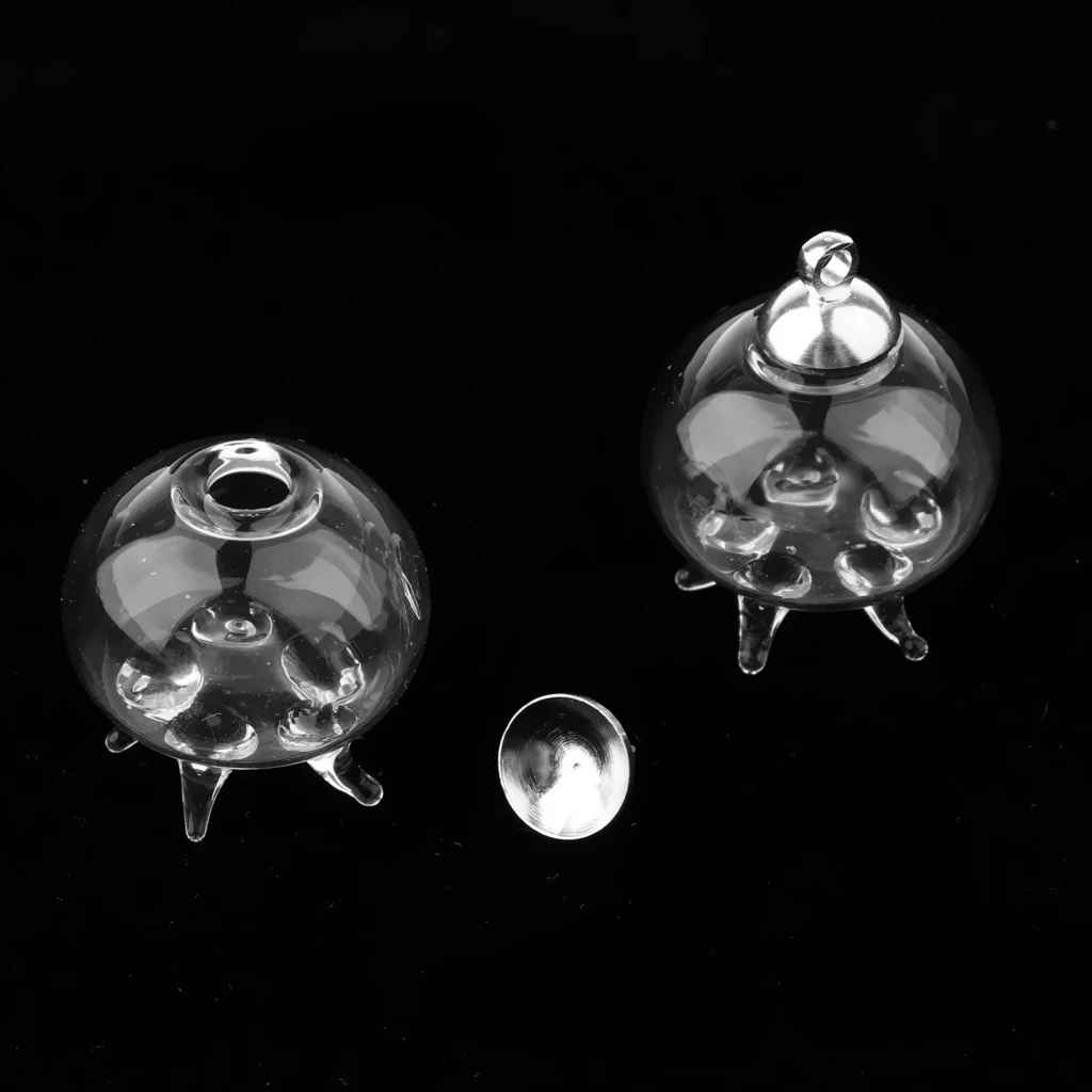 2Pcs Mini Jellyfish Shape Empty Glass Wishing Bottles Vial Pendant Charms DIY Craft