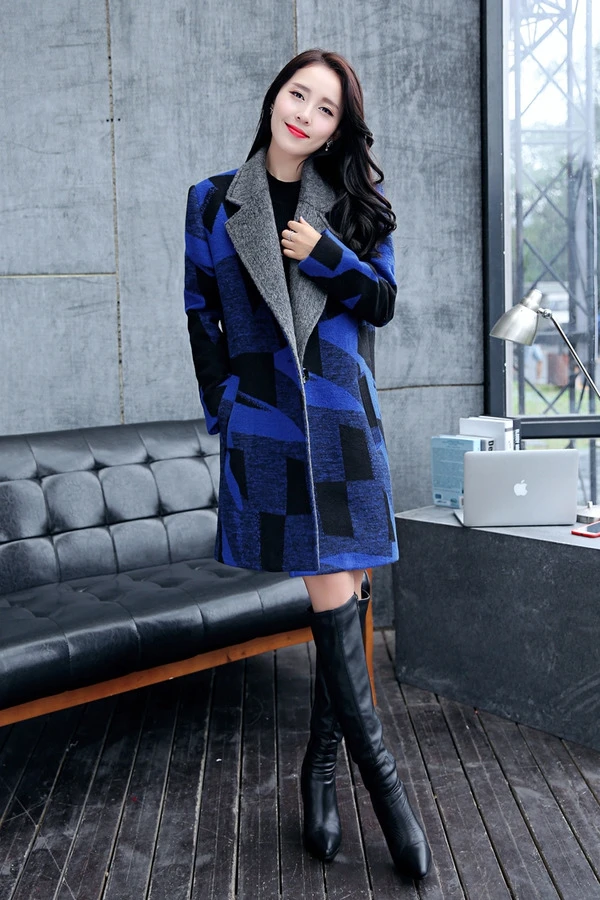Новые высококачественные на осень-зиму Модные женские шерстяное пальто с лацканами кнопки Средний длинное пальто длинные рукава свободные большие размеры пальто