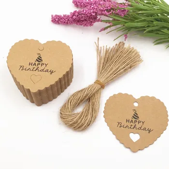 

200Pcs Brown Paper Tag Hang Heart Gift Tags Paper Bookmark Kraft Card For DIY Wedding Gift 6.5x6cm (String Included)