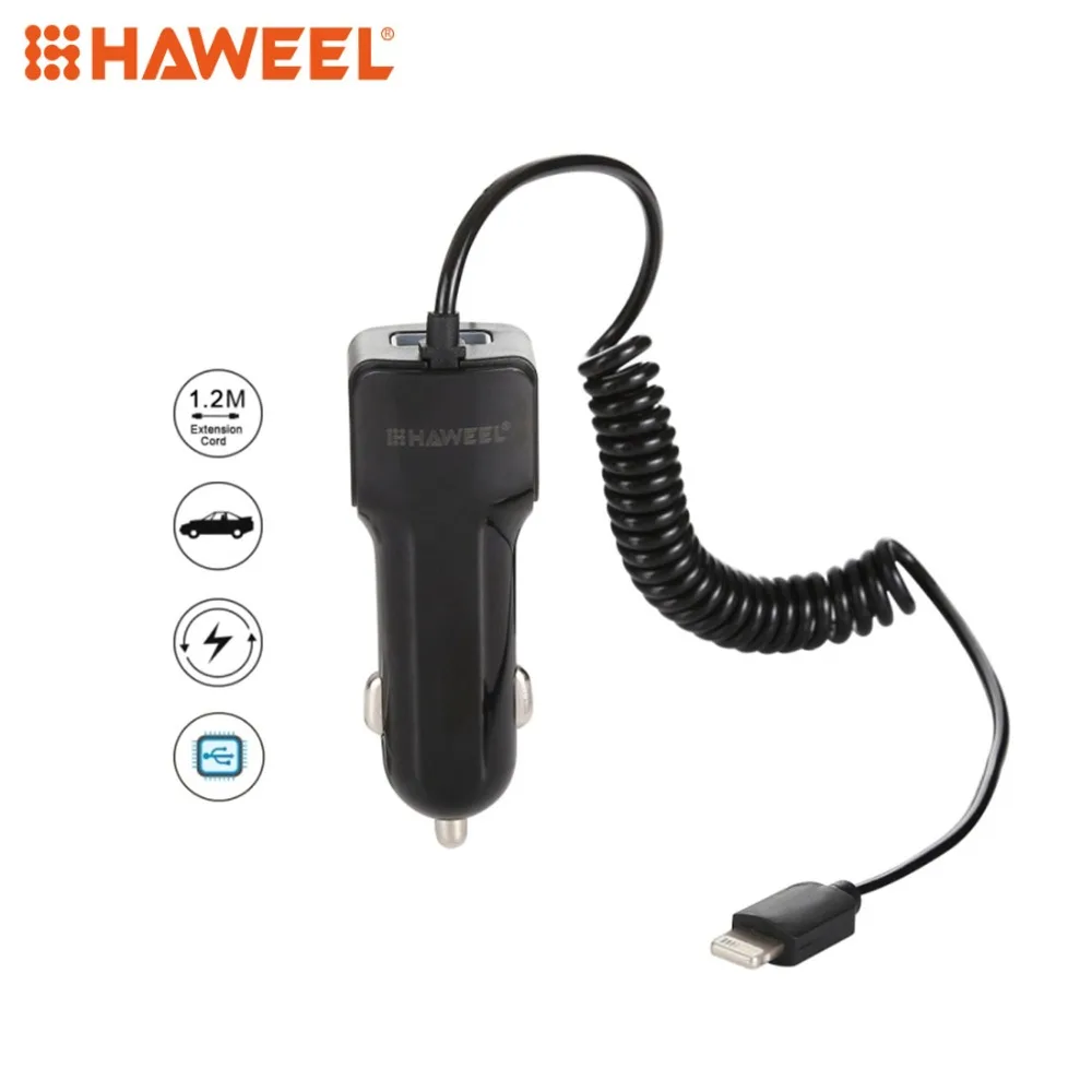 

HAWEEL Car Charger 5V 3.1A 8 Pin USB Car Charger with Spring Cable Length 30cm-120cm