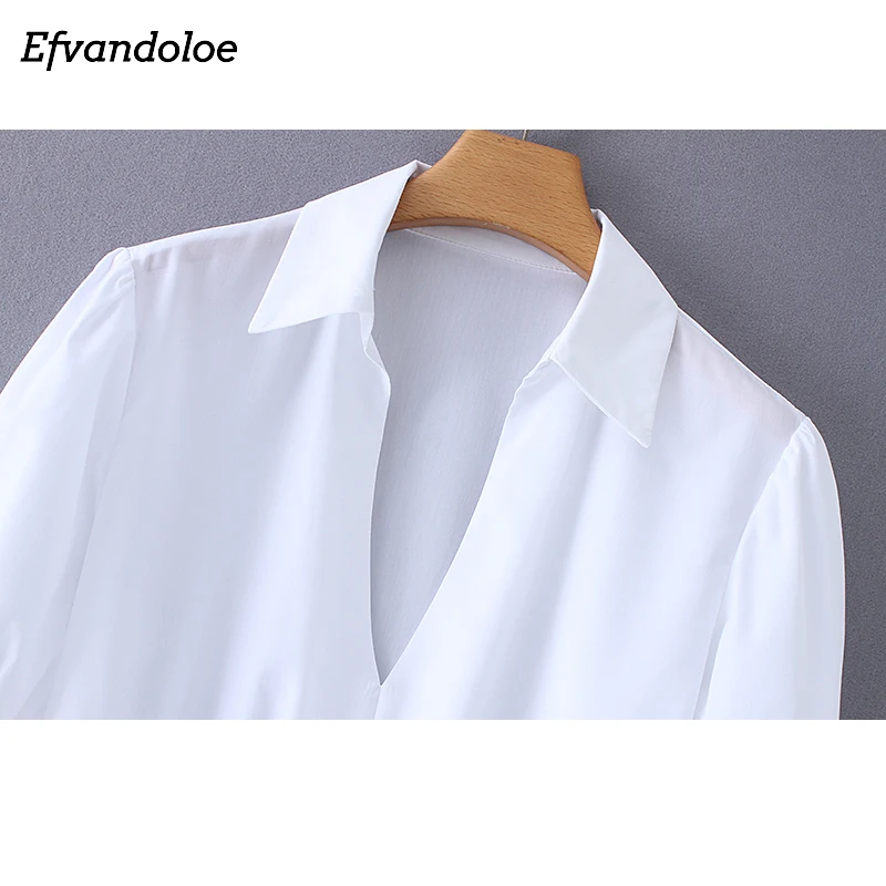 Женское платье рубашка Efvandoloe белое Повседневное с вышивкой и треугольным