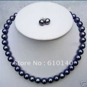 

5PCS 7-8MM GENUINE SOUTH SEA BLACK PEARL NECKLACE EARRING 17"