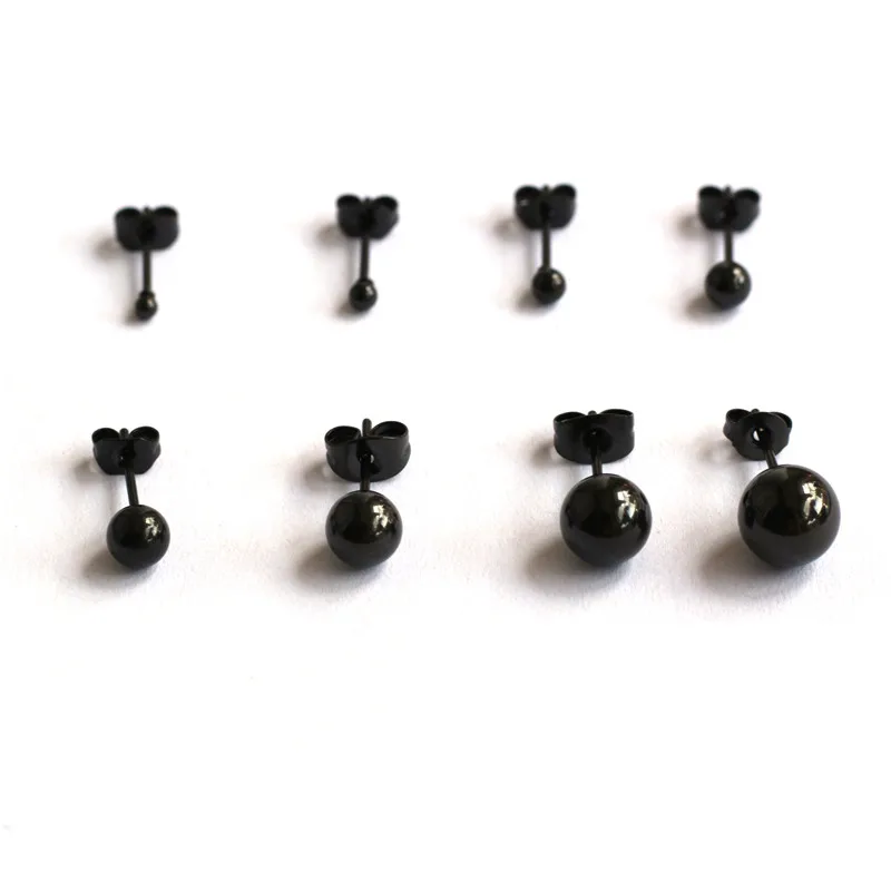 No Fade Allergy Free Titanium Stud Earrings Black Plate Brief Small Balls 316L Stainless Steel Jewelry