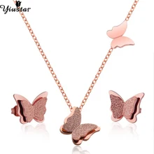 Yiustar элегантные Наборы украшений с бабочкой для женщин ожерелье/серьги из нержавеющей стали серьги-гвоздики бабочка колье Femme Brincos