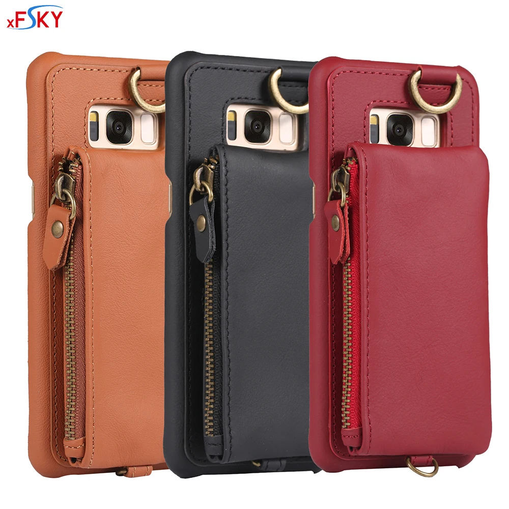 

xFSKY Back Case For Galaxy S8 plus 2 in 1 Multi-function Phone Cover Automotive-specific Genuine Leather Protective Wallet Case