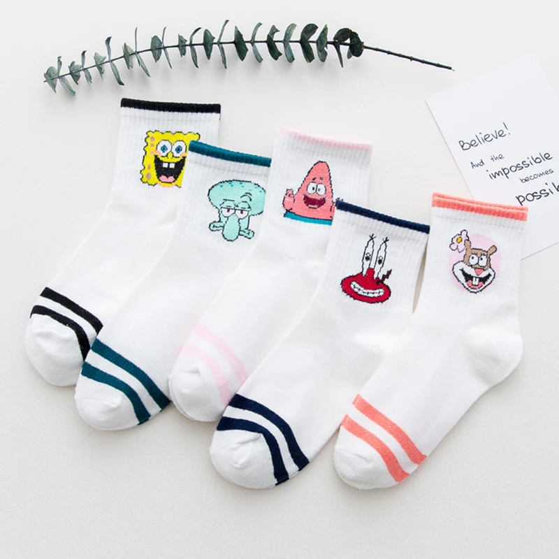 

Cartoon cute sponge baby printing socks ladies short socks cotton solid color standard thick section casual models 10 pairs