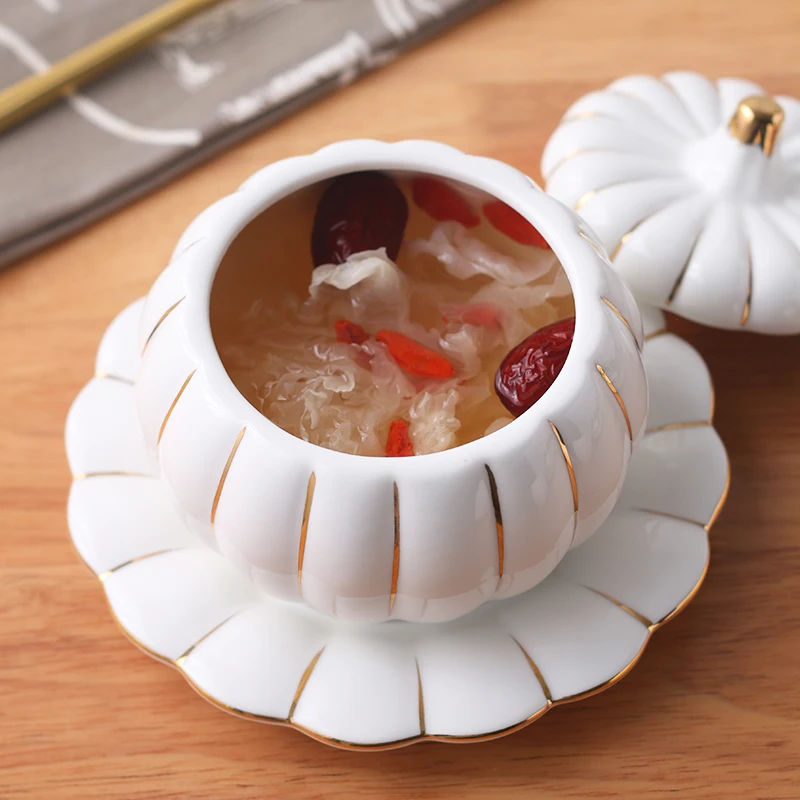 European creative ceramic stew bowl with lid pot liner steamed soup size household bowl in