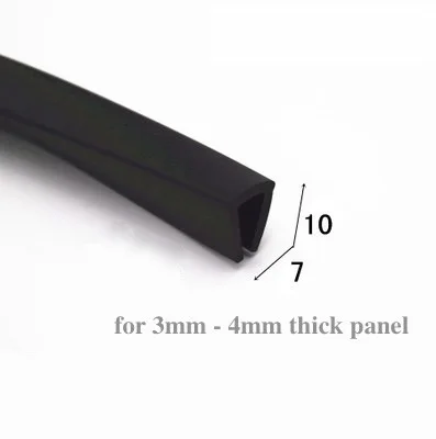 Rubber U Strip Edge Shield Encloser Bound Glass Metal Wood Panel Board Sheet for Cabinet Vehicle Thick 0.5mm- 10mm x 1m Black