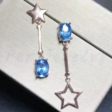Серьги-капли с голубым топазом,, натуральный настоящий голубой топаз, Стерлинговое Серебро 925 пробы, 1 карат* 2 шт, драгоценный камень, ювелирные украшения# M18070616