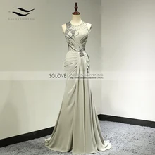 Вечерние шифоновые вечерние платья с узорчатым бантом, сексуальное элегантное вечернее платье русалки, длинное вечернее платье без рукавов, vestido de festa longo SL-E99