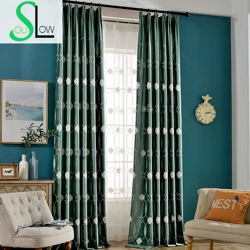 Us 7 8 35 Off Slow Soul Lavender Mint Green Neck Flower Good Quality Velvet Floral Embroidered Curtains For Living Room Tulle Bedroom Luxury In