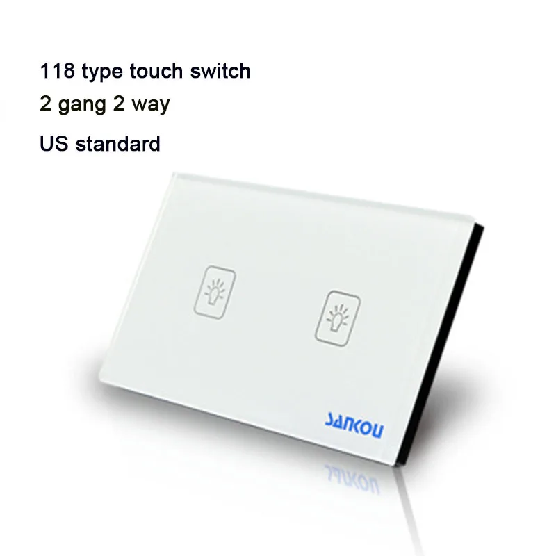 

US Standard Switch, 118 type Crystal Glass Panel wall touch Switch, white/black/gold Glass,free shipping 2 Gang 2 Way LED light
