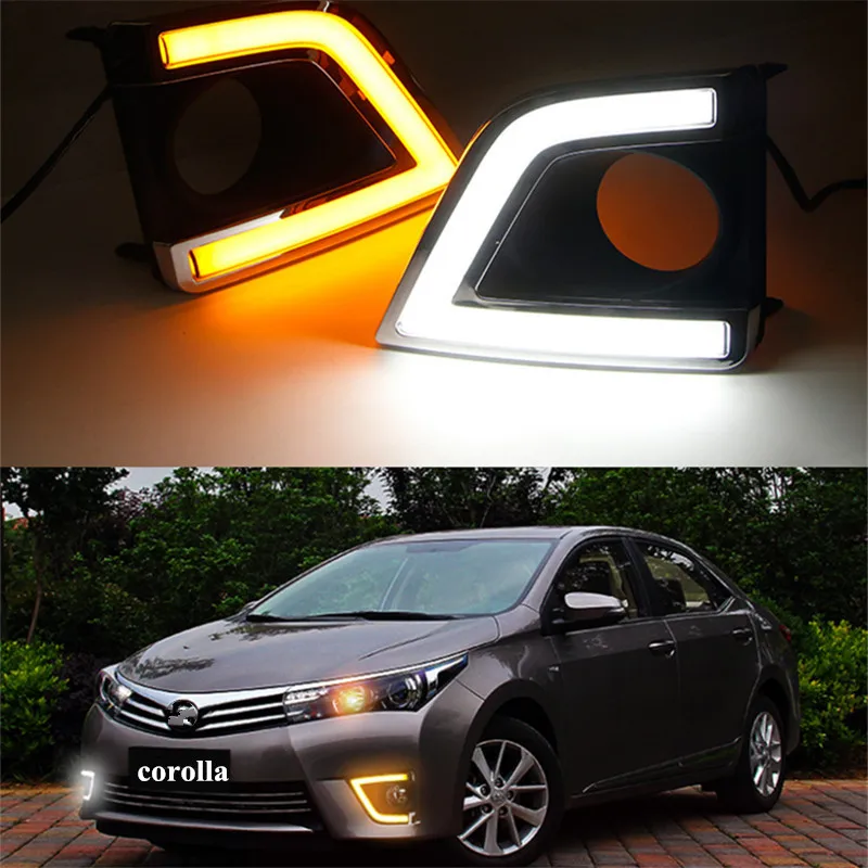 

Hoping car styling led Daytime Running Light for Corolla 2014 2015 LED DRL Fog Lamp Super Bright dual color white yellow